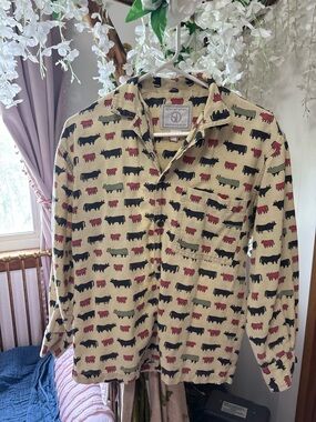 Seppe Design Vintage Beige Button-Up Shirt with Black and Red Cow Print 🐄